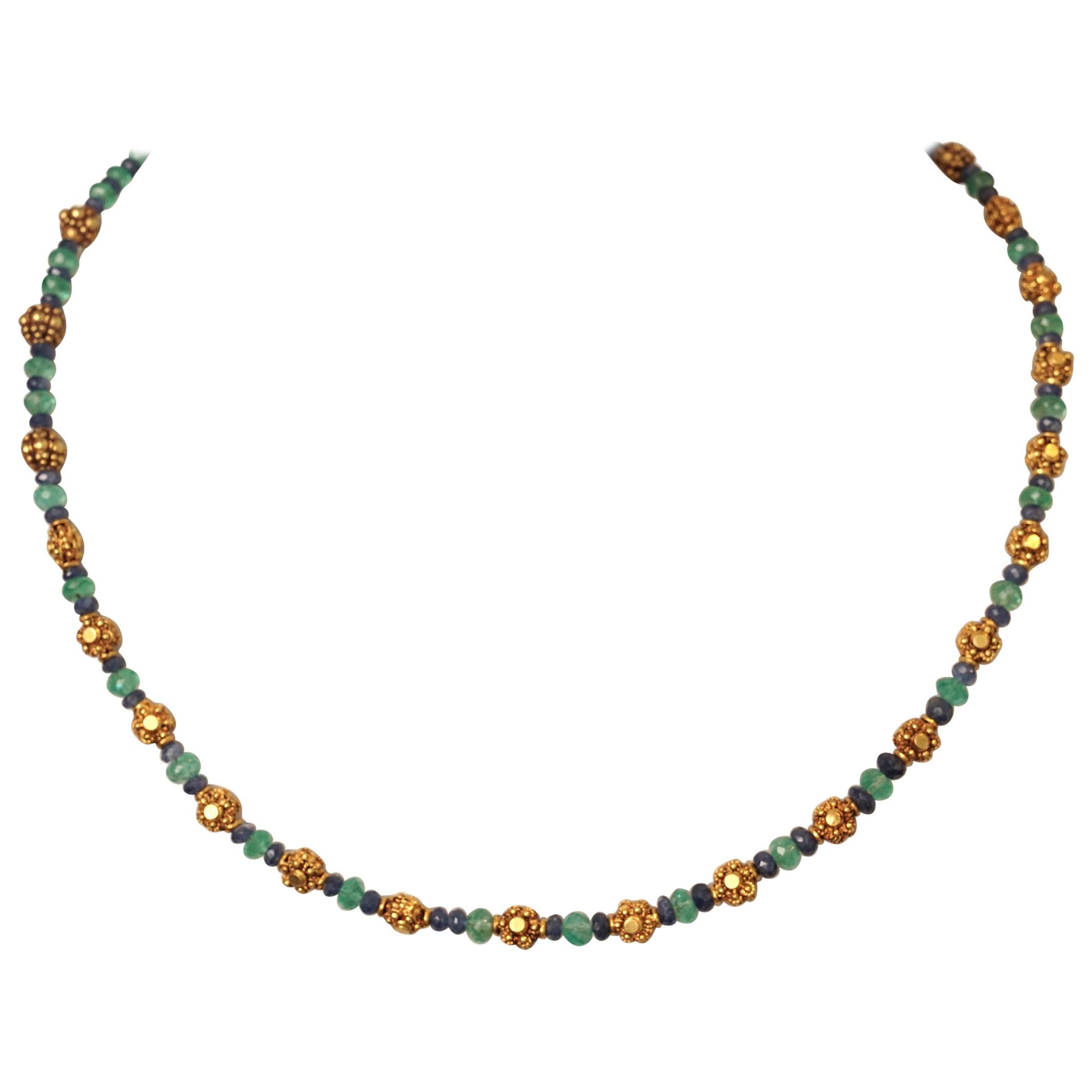 22 Karat Gold Sapphire and Emerald Necklace by Deborah Lockhart Phillips