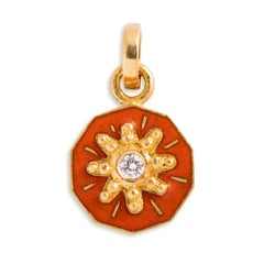 22K Gold Sun and Moon Enamel Charm Pendants Handmade by Agaro, Set of 2