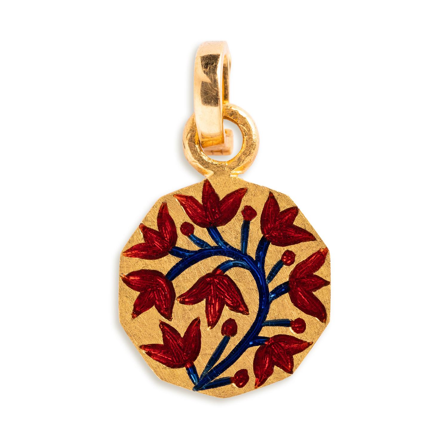 Artisan 22K Gold Sun and Moon Enamel Charm Pendants Handmade by Agaro, Set of 2 For Sale