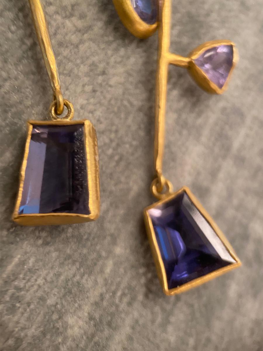 Mixed Cut Margery Hirschey 22 Karat Gold Tanzanite Mobile Earrings For Sale