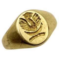 22K Gold Victorian Signet Pinky Ring with Phoenix Rising