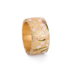 22K Gold Cigar Band Ring Hand Engraved with Enamel and Diamonds by Agaro Jewels