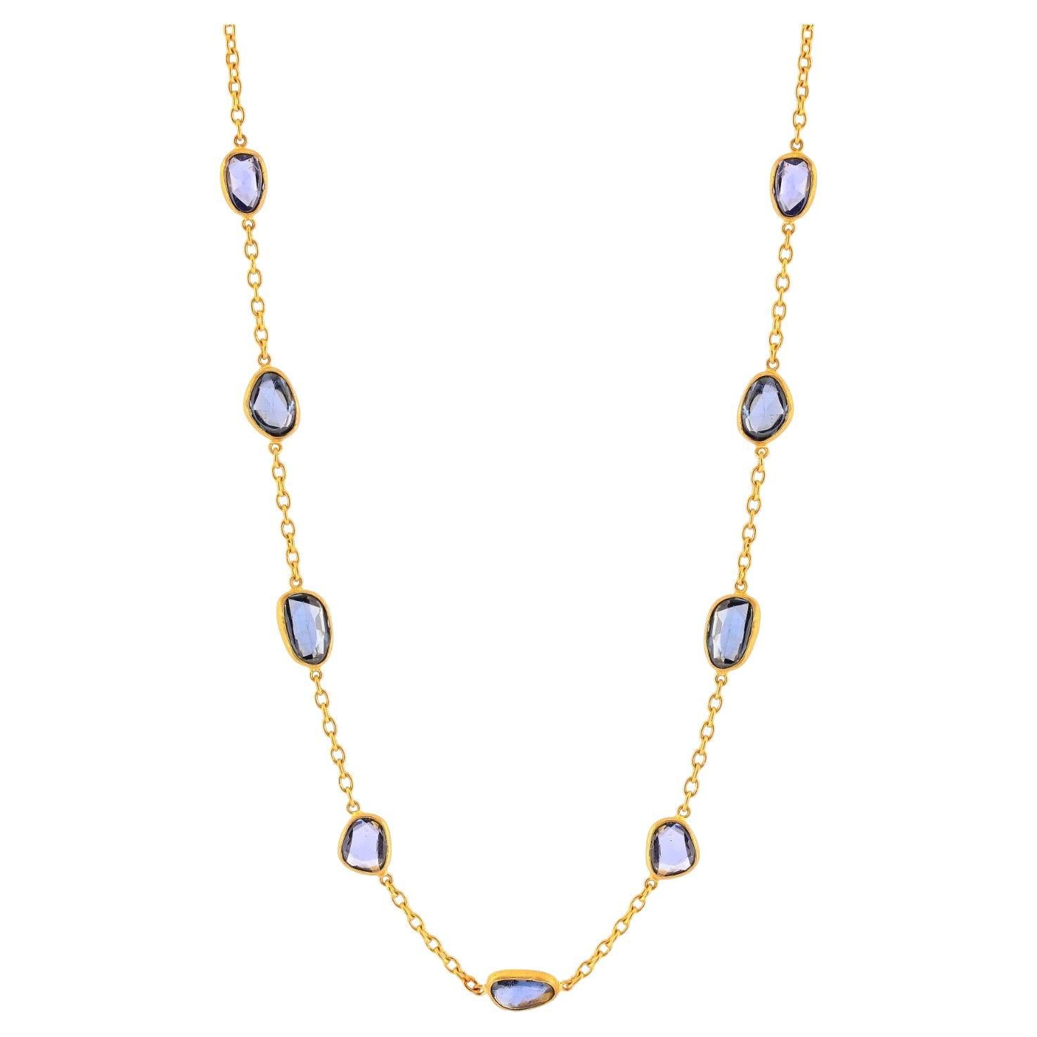 22k Handmade gold chain with Rose-Cut Sapphires 