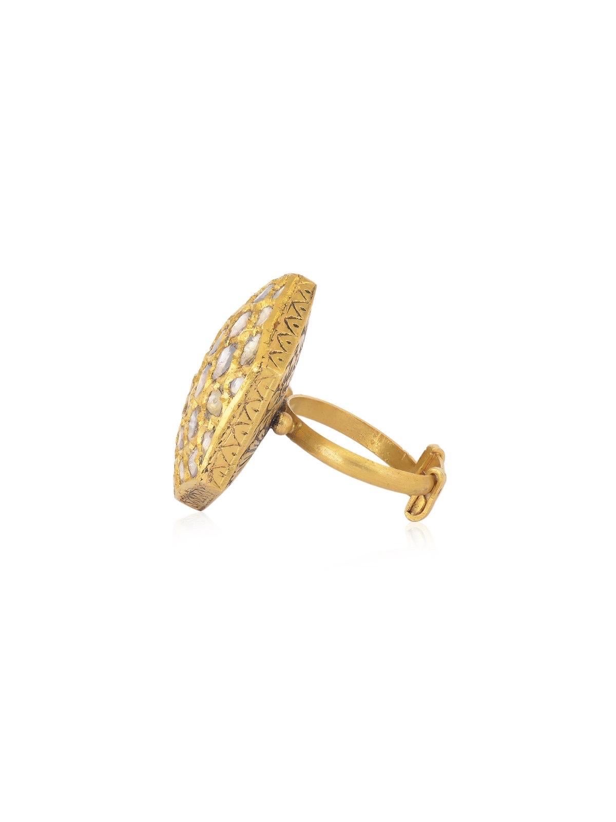 Artisan 22k Handmade Gold Ring with Uncut Diamonds For Sale