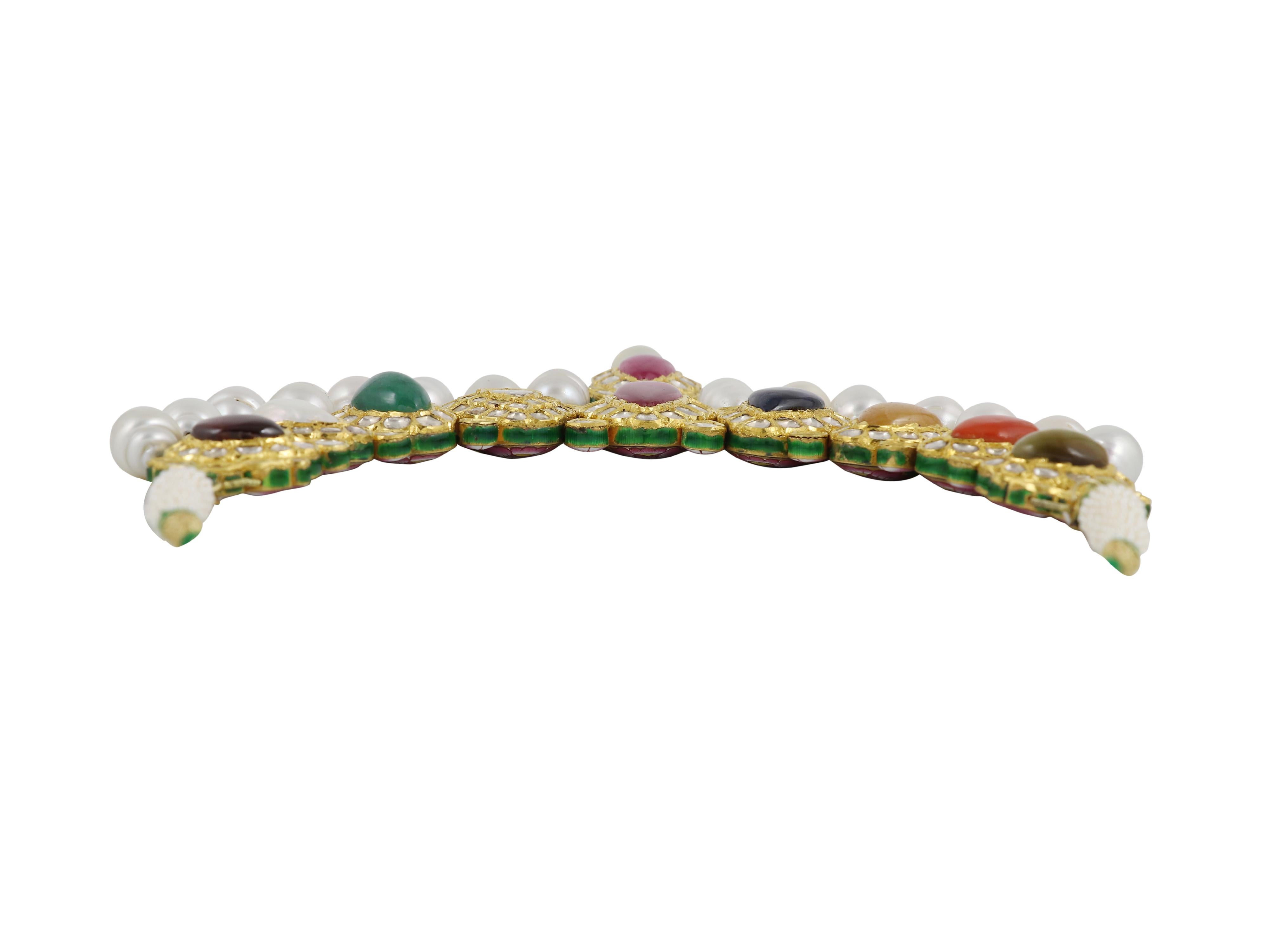 22K indian bridal navratna diamond polki necklace set  Indian wedding jewellery For Sale 2