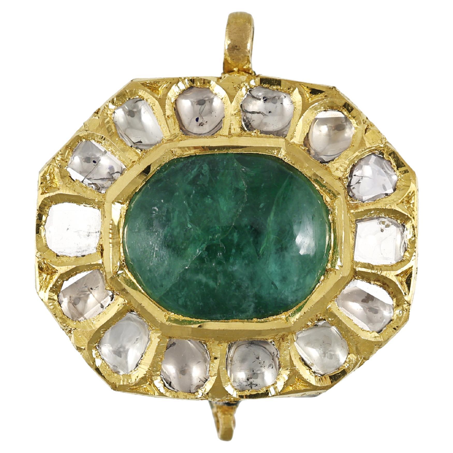 22K Indian Jewel in form of Small pendant studded with emerald and diamond polki