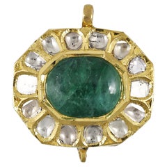 22K Indian Jewel in form of Small pendant studded with emerald and diamond polki