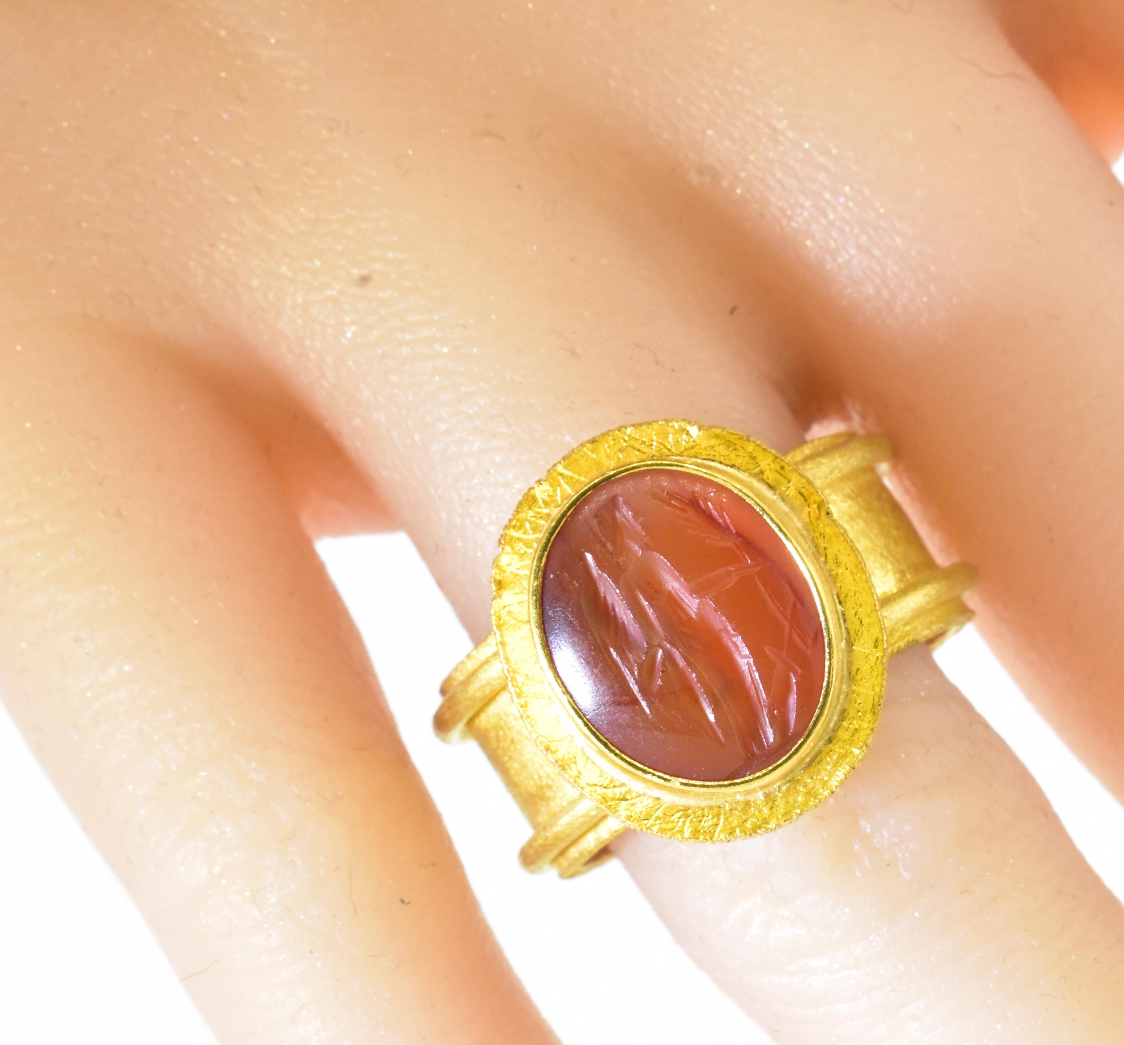Contemporary 22K Large Ring Centering an Antique Intaglio, c. 1850 For Sale