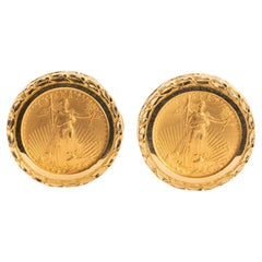 22K Liberty 1/10oz Coin in 14K Yellow Gold Frame Earrings