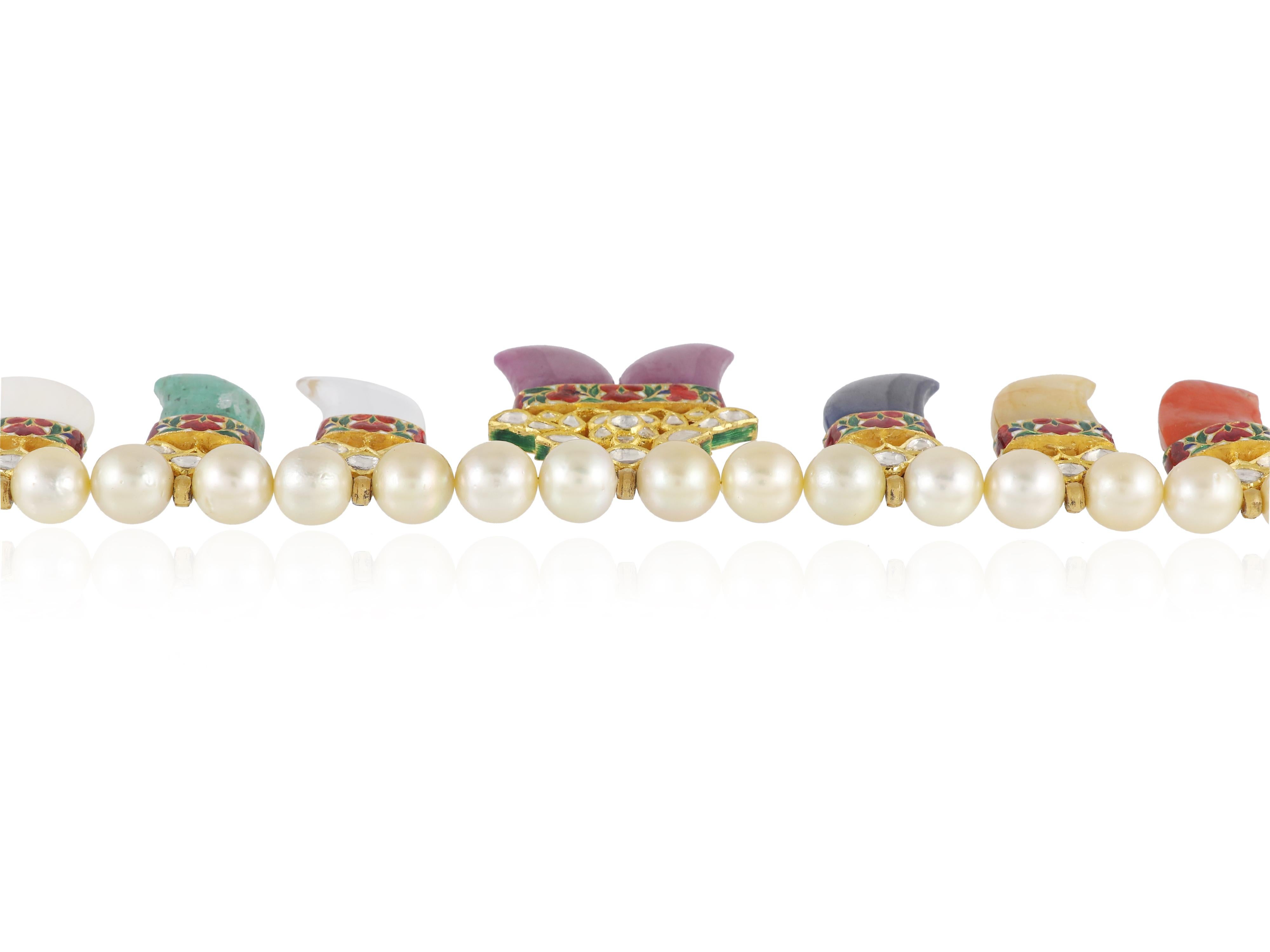 22K Navratna Halskette für indische Hochzeiten mit Diamant Polki & natürlichen Edelsteinen im Angebot 5