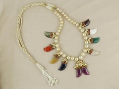 22K Navratna Necklace for Indian weddings with diamond polki & natural gemstones