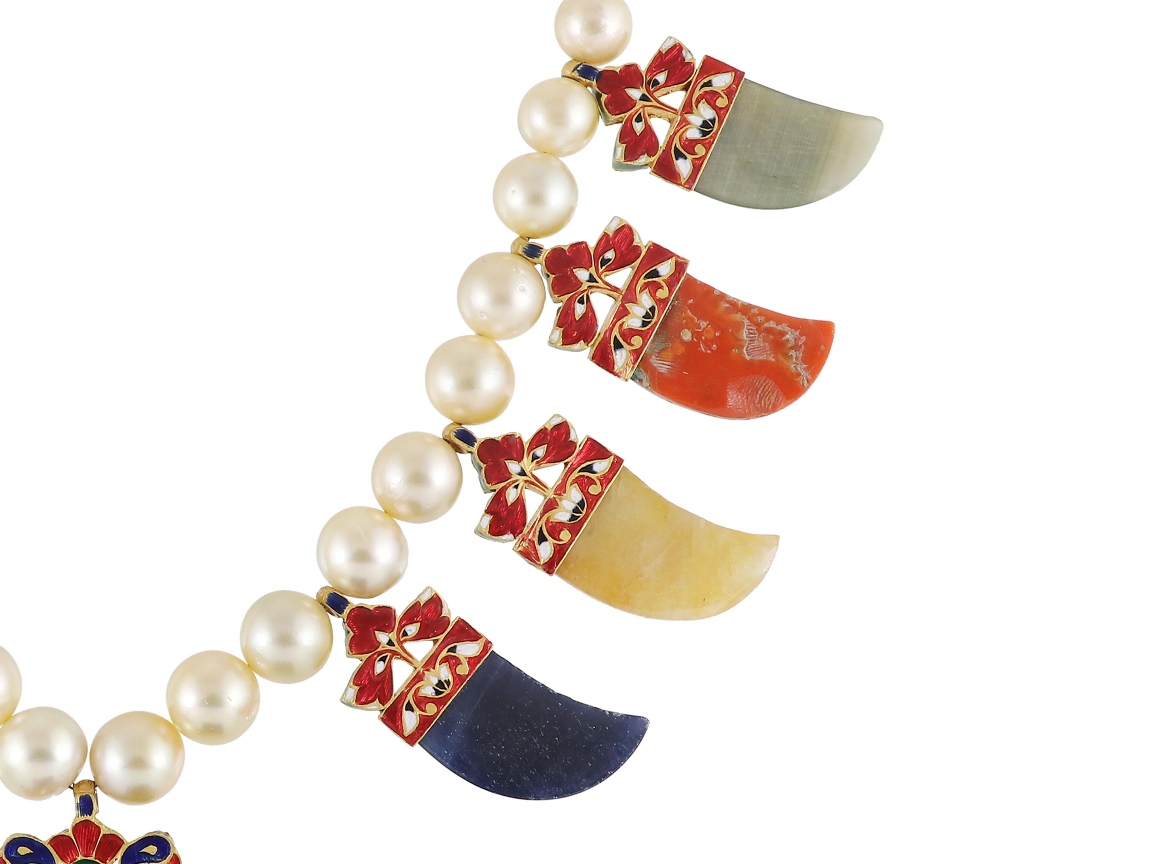 22K Navratna Halskette für indische Hochzeiten mit Diamant Polki & natürlichen Edelsteinen im Angebot 3