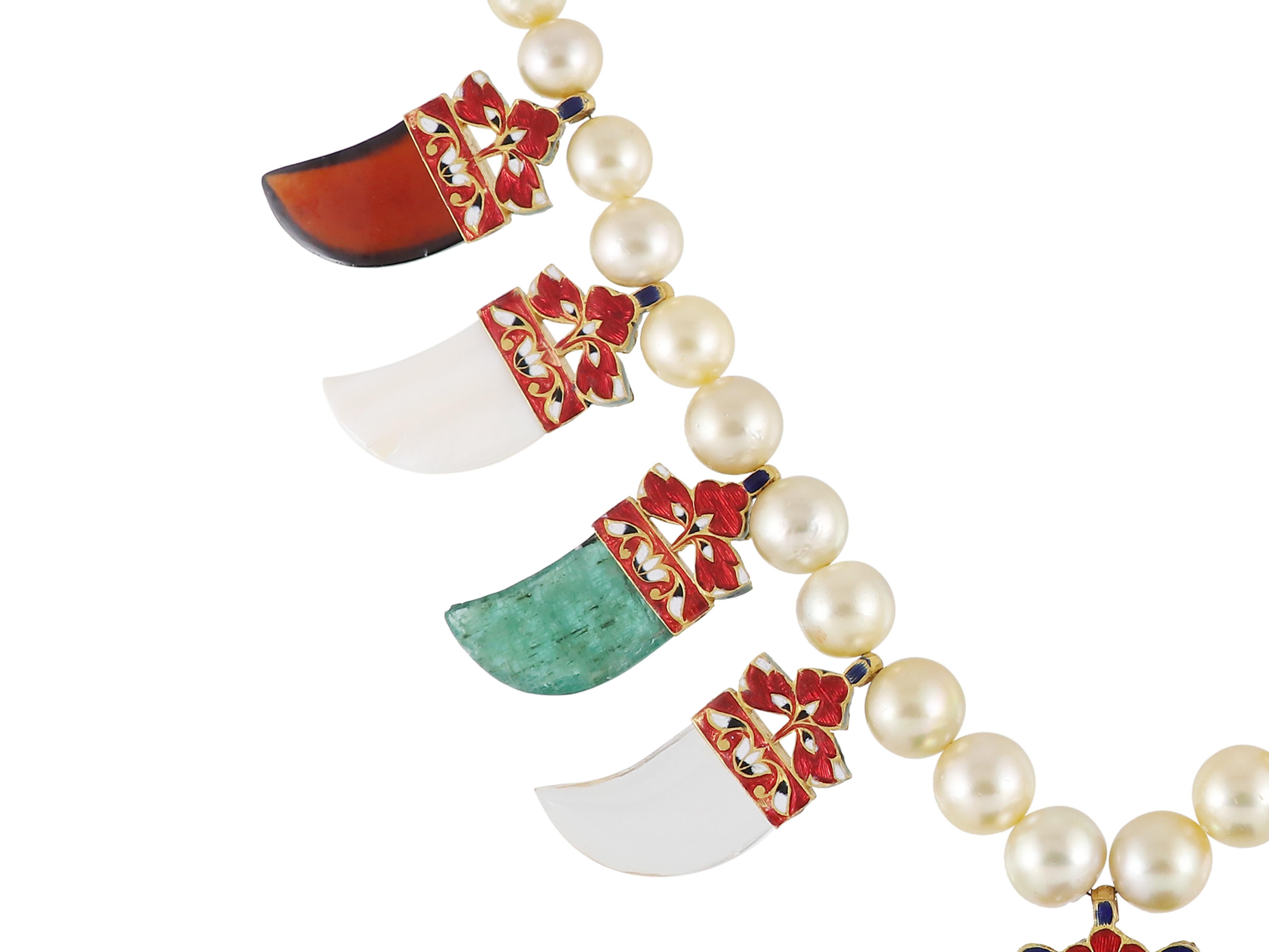 22K Navratna Halskette für indische Hochzeiten mit Diamant Polki & natürlichen Edelsteinen im Angebot 4
