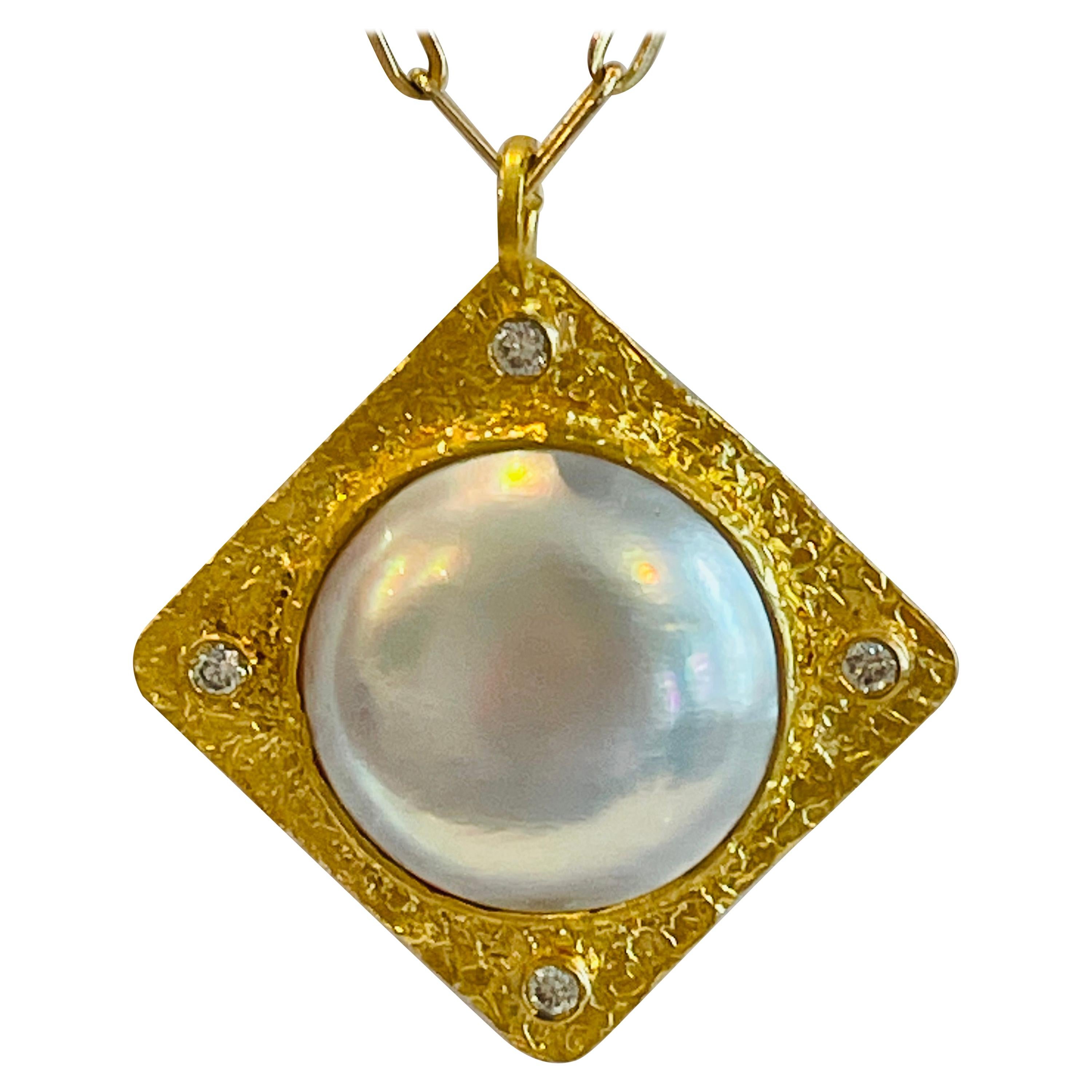 22k Pearl and Diamond Pendant Necklace by Tagili