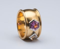 22k Pink Sapphire and Champagne Diamond Ring