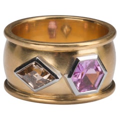  22k Rosa Saphir- und Champagner-Diamant-Ring