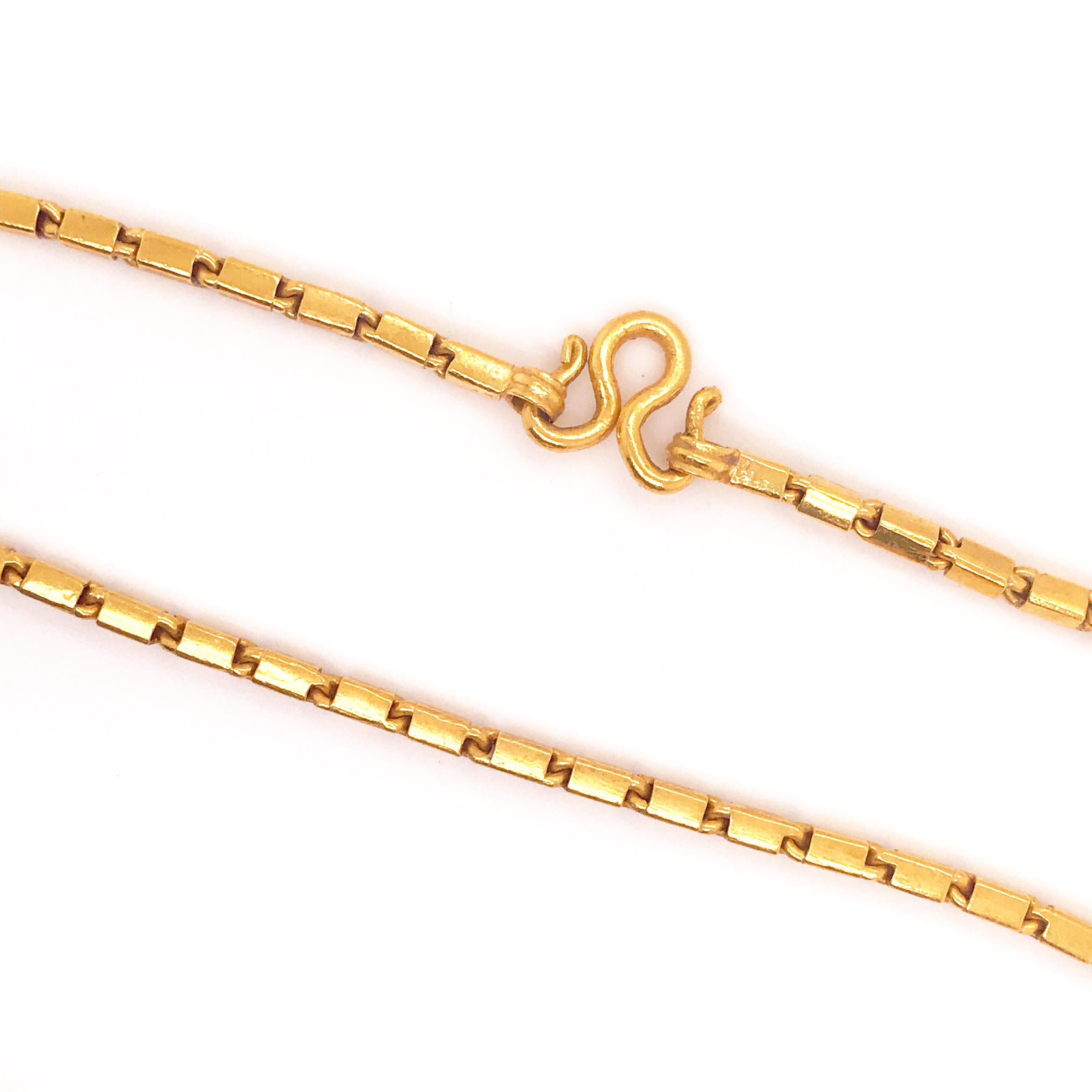 Anglo-Indian 22K Pure Gold Baht Chain, 22kt Baht Box Chain, 22kt Yellow Gold Necklace, 22 Kt