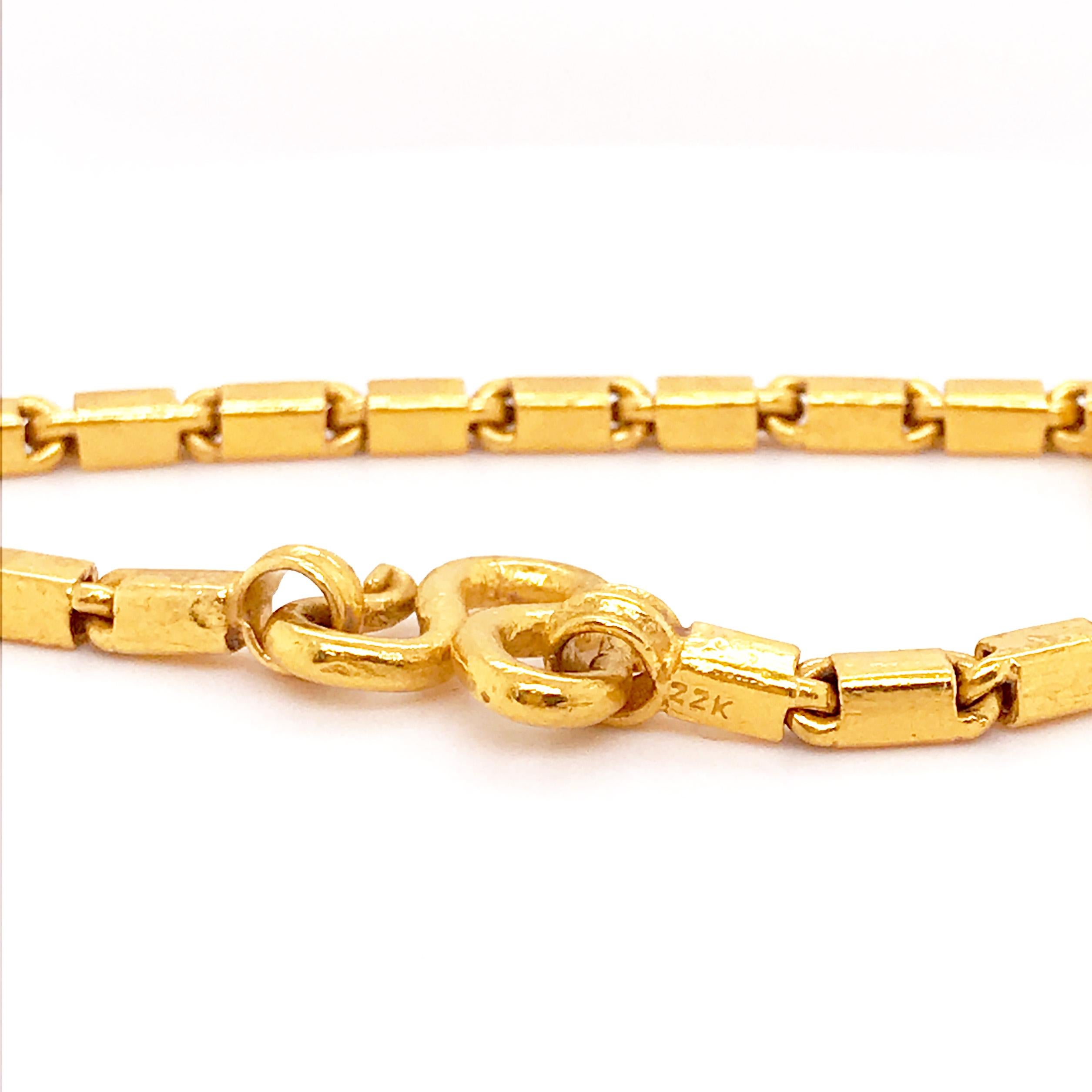 Men's 22K Pure Gold Baht Chain, 22kt Baht Box Chain, 22kt Yellow Gold Necklace, 22 Kt