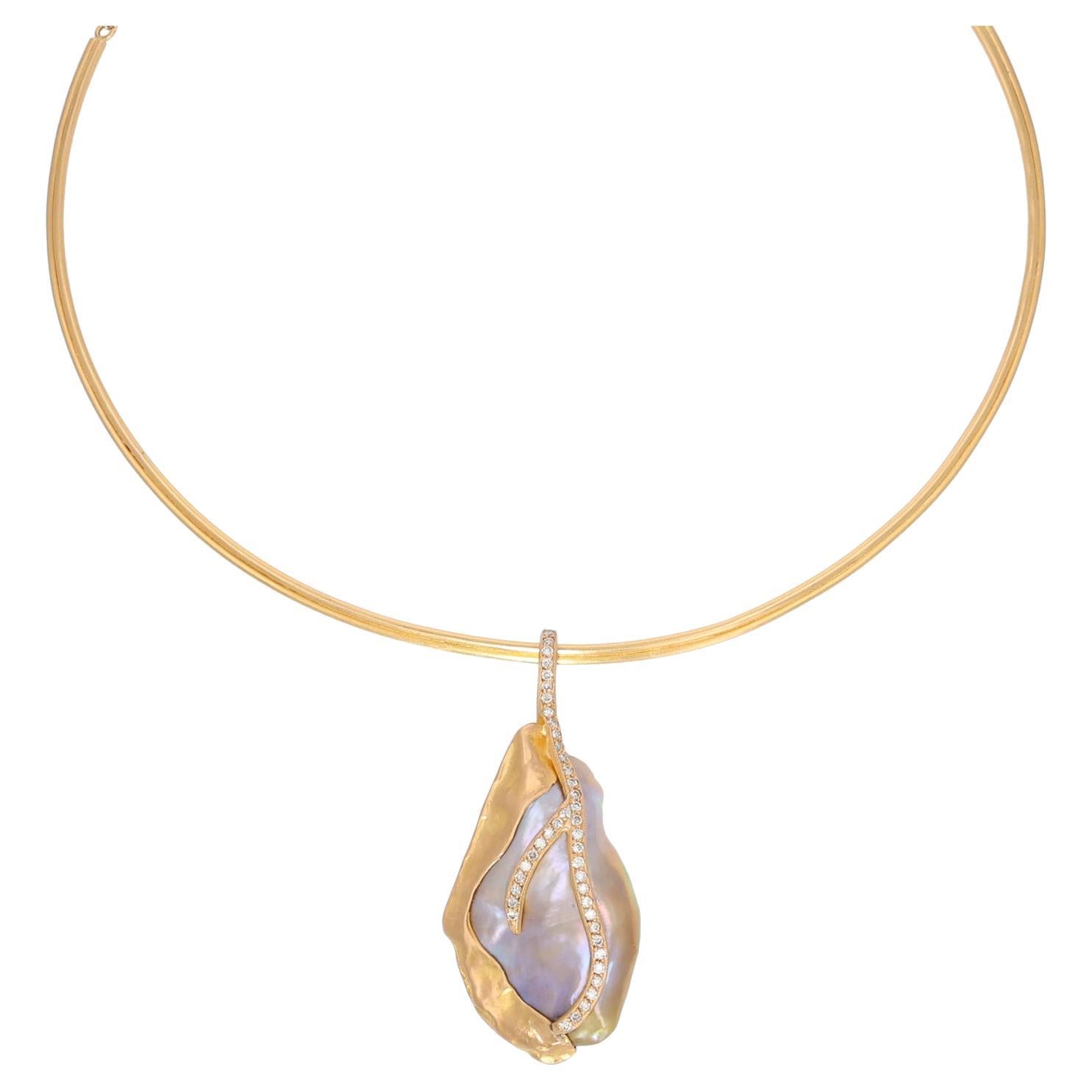 22K Rose Gold and Pink Freshwater Pearl "Modern" Choker Necklace by Lika Behar