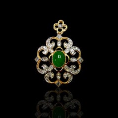 22K Solid Gold Emerald Pendant with Diamonds