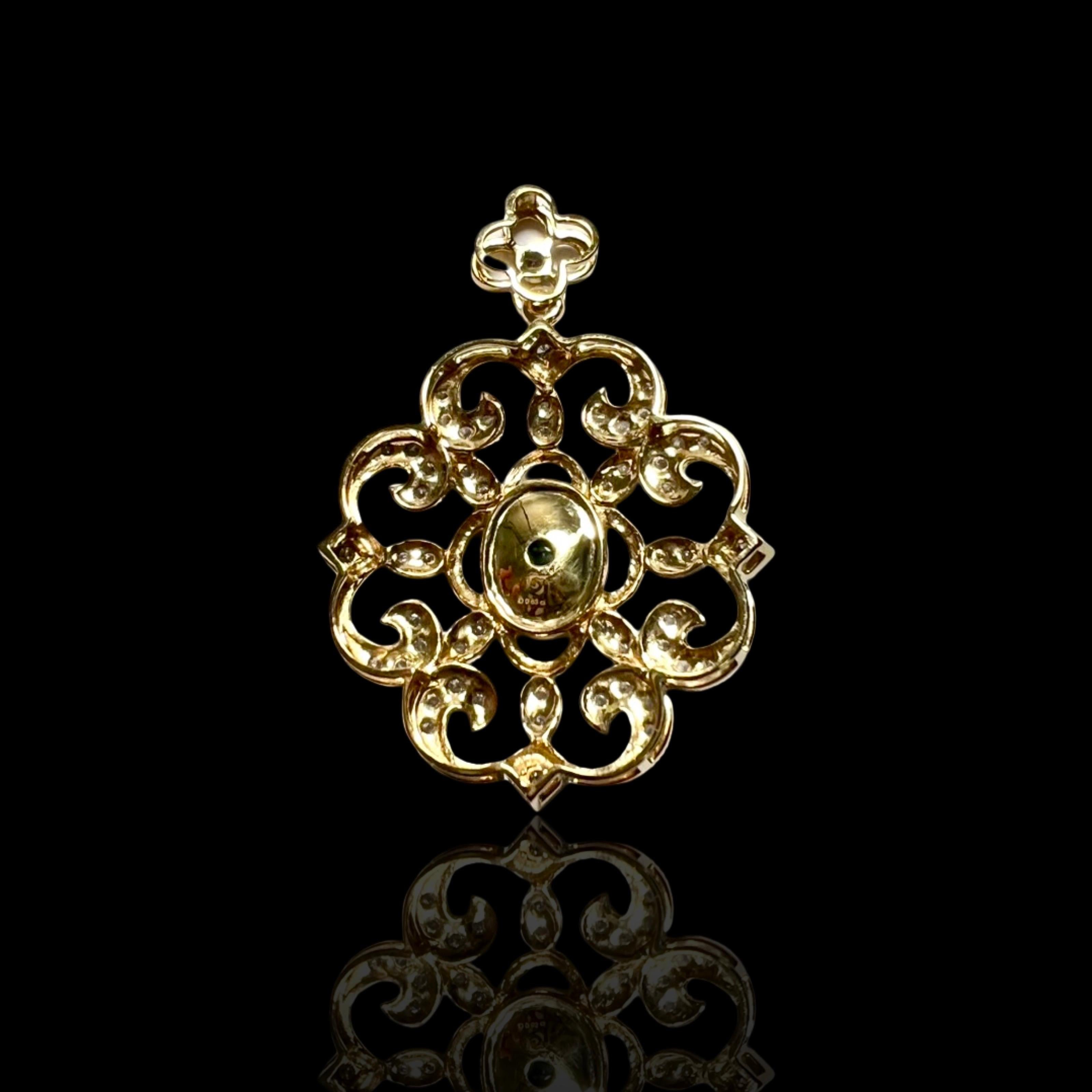 Emerald Cut 22K Solid Gold Emerald Pendant with Diamonds For Sale