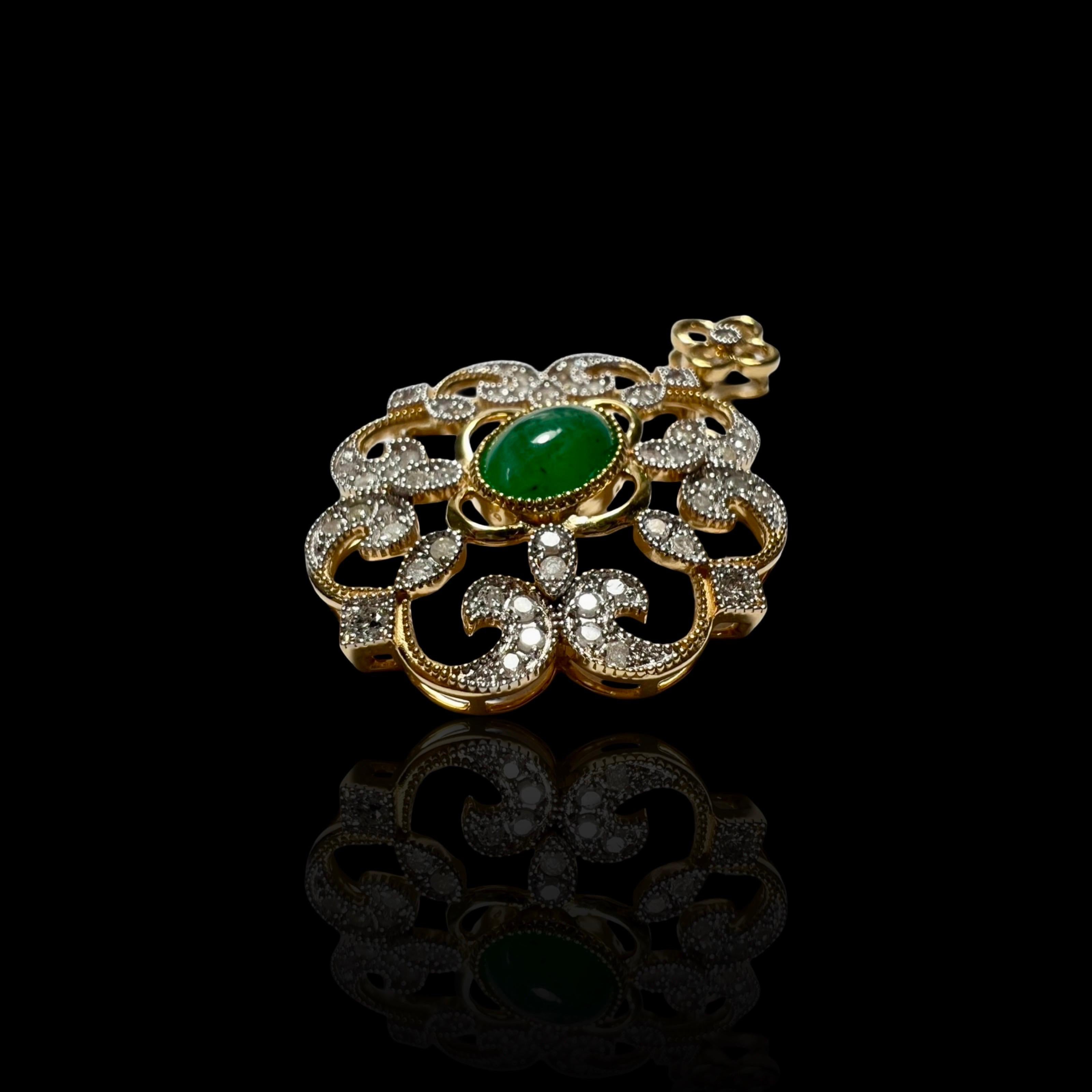 22K Solid Gold Emerald Pendant with Diamonds In New Condition For Sale In Portland, OR
