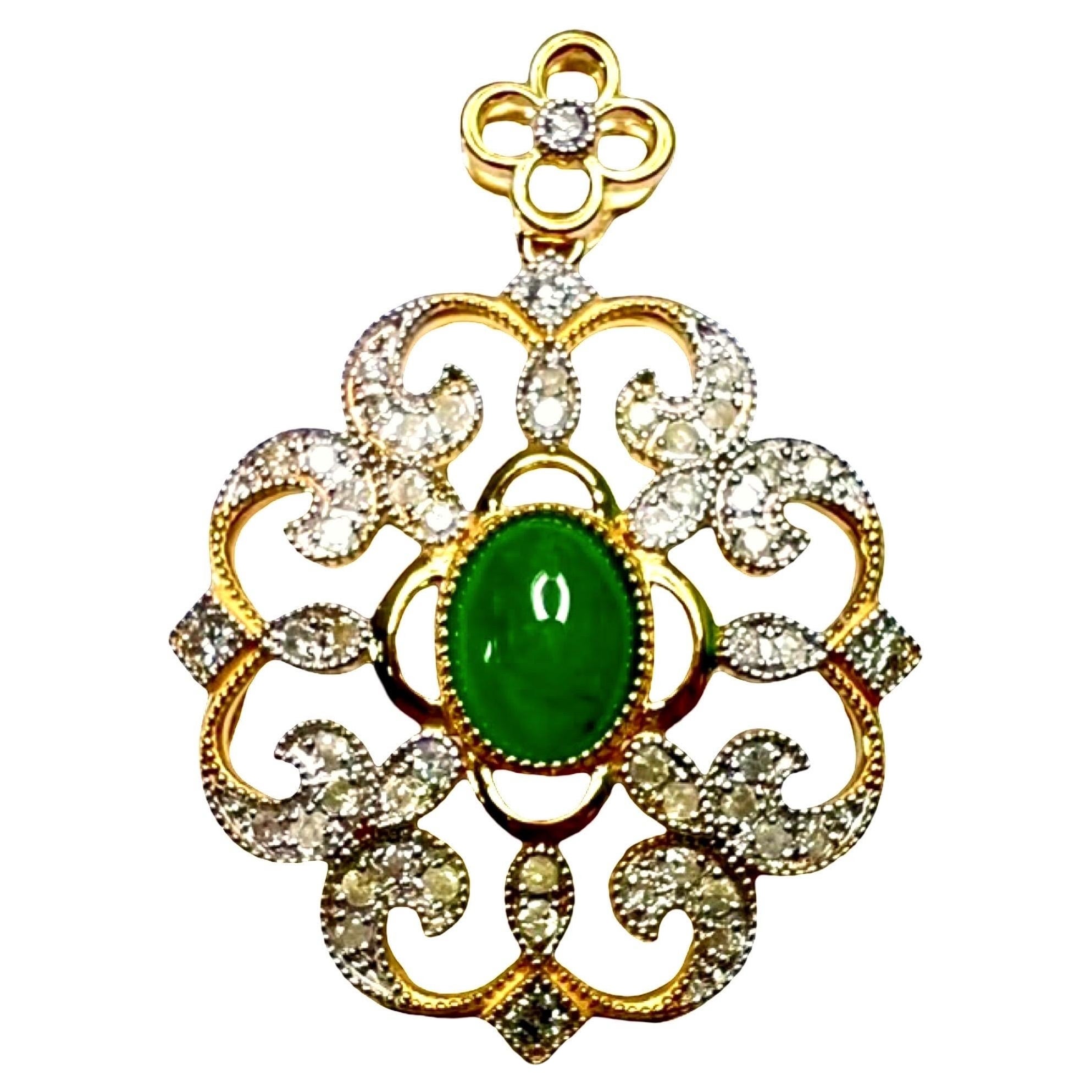 Pendentif émeraude en or massif 22K avec diamants