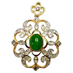 Pendentif émeraude en or massif 22K avec diamants