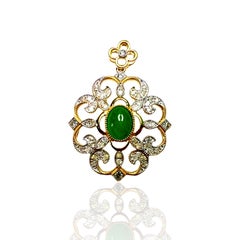 22K Solid Gold Smaragd Anhänger mit Diamanten