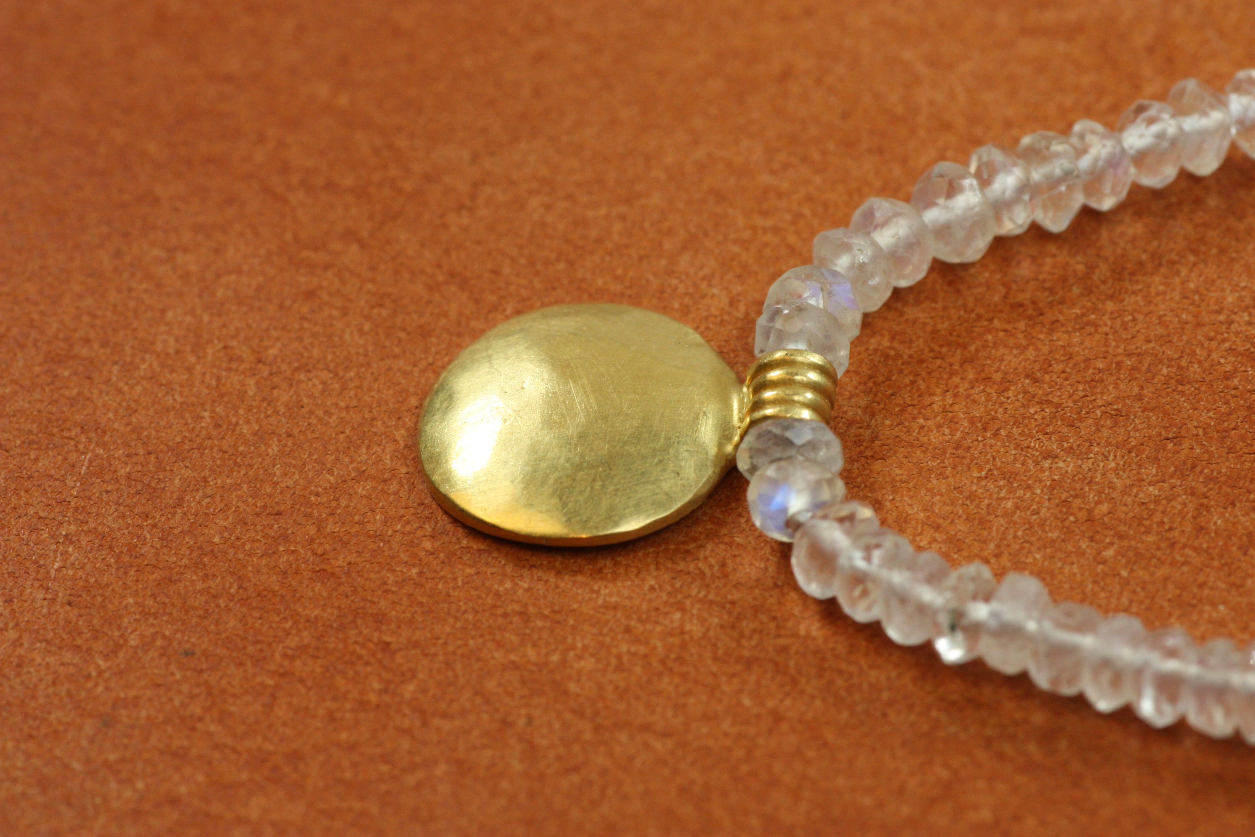 22K Sun Disc Moonstone Beaded Necklace – Pearls, Gold Nuggets, Egyptian Revival For Sale 1
