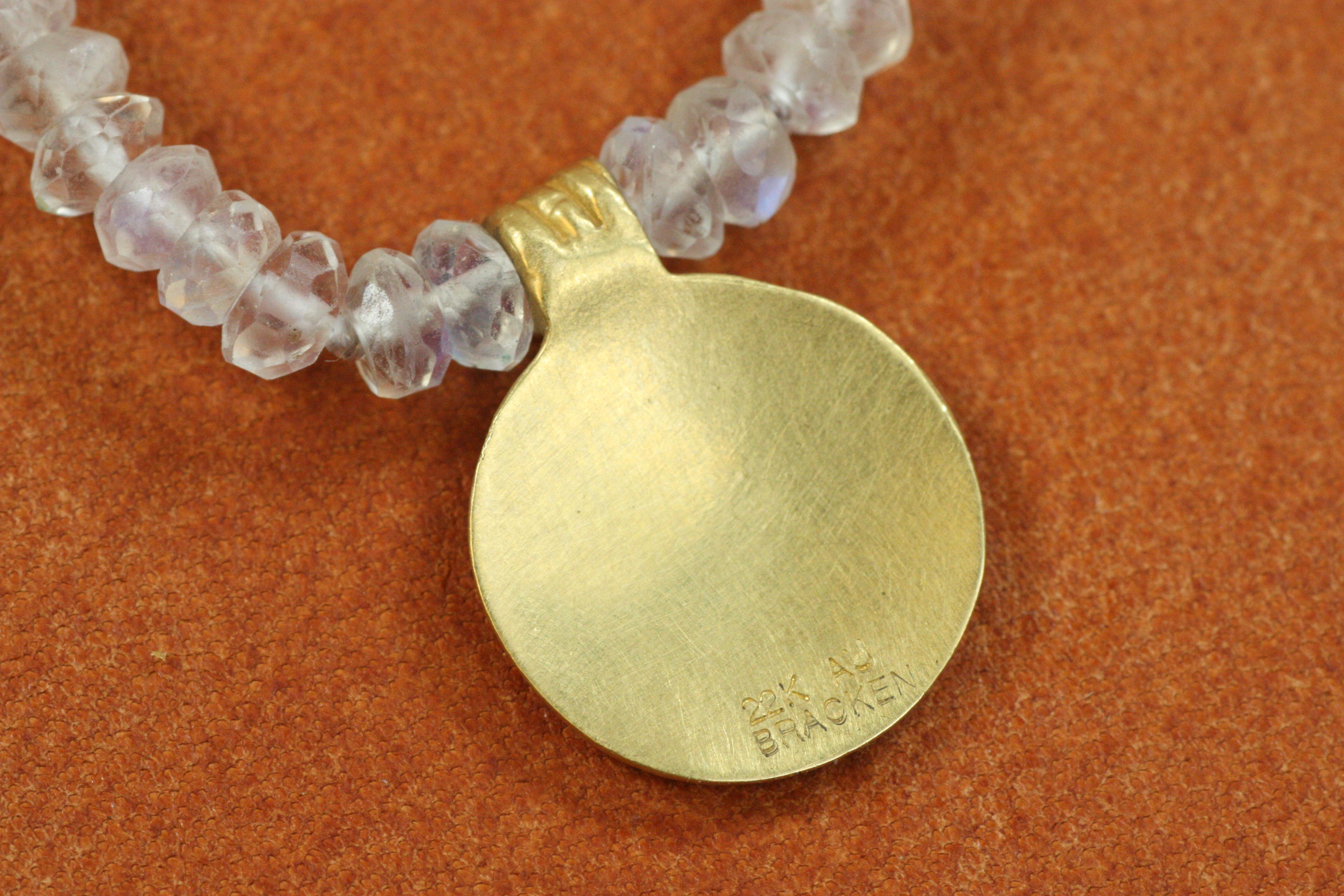 22K Sun Disc Moonstone Beaded Necklace – Pearls, Gold Nuggets, Egyptian Revival For Sale 4
