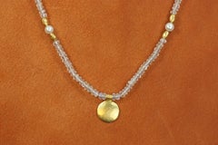 22K Sun Disc Mondstein Perlenkette - Perlen, Goldnuggets, ägyptische Revive
