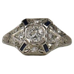 22K White Gold Old Euro Cut W/ Accent Diamonds & Sapphires