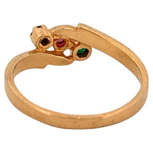 22K Gelbgold 0,11 Karat Gesamt Saphir, Smaragd & Rubin Ring
