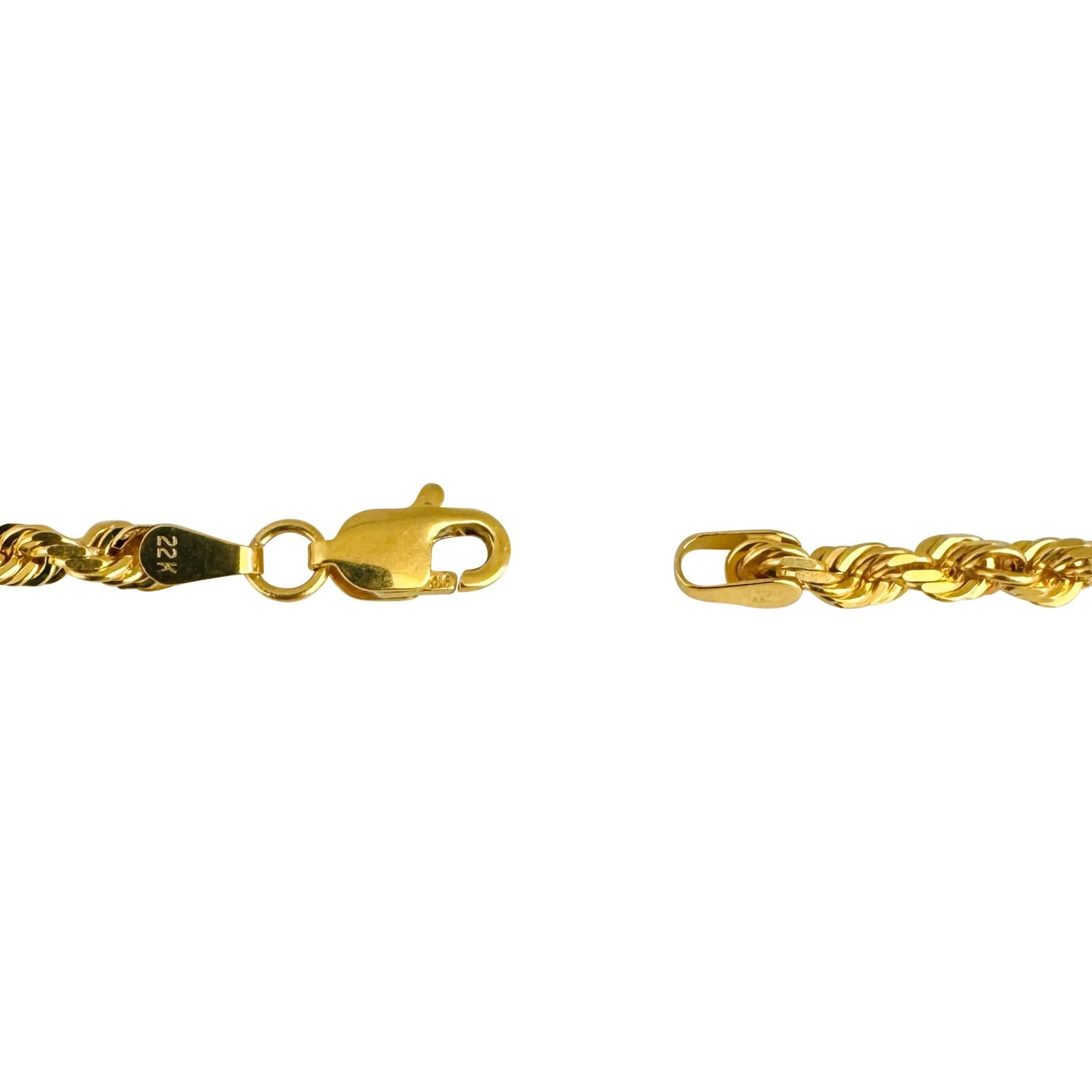 22k Gelbgold 21,6g Massivdiamantschliff 3mm Seilkette Halskette 18