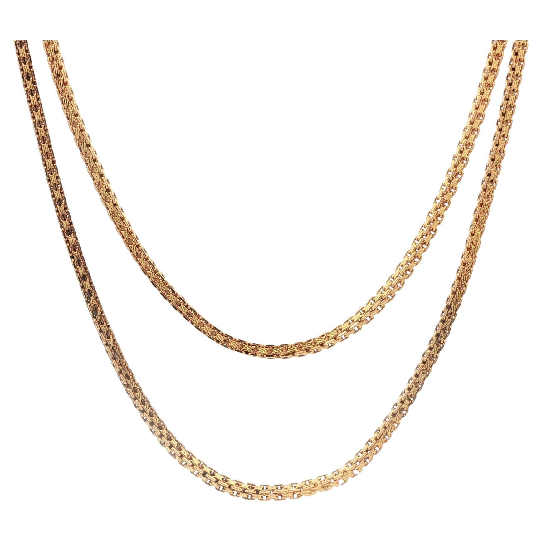 22k Yellow Gold 22" Squared Fancy Link 1.8mm Chain Necklace w/ Sister Hook Clasp For Sale