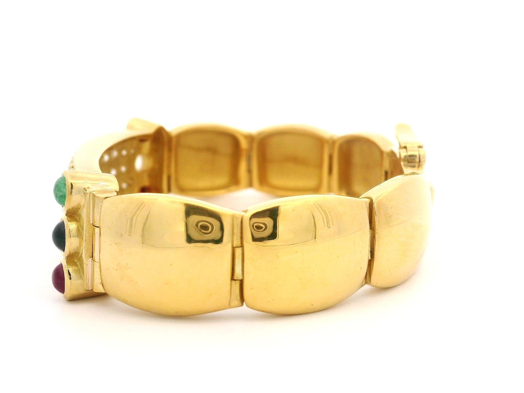 22k Yellow Gold 3.50ctw Fiery Diamond & Cab Gemstone Accents Wide ID Bracelet In Excellent Condition For Sale In Montclair, NJ