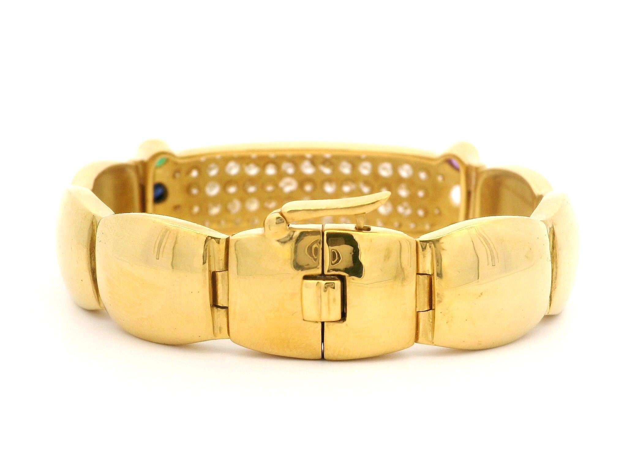 Women's 22k Yellow Gold 3.50ctw Fiery Diamond & Cab Gemstone Accents Wide ID Bracelet For Sale