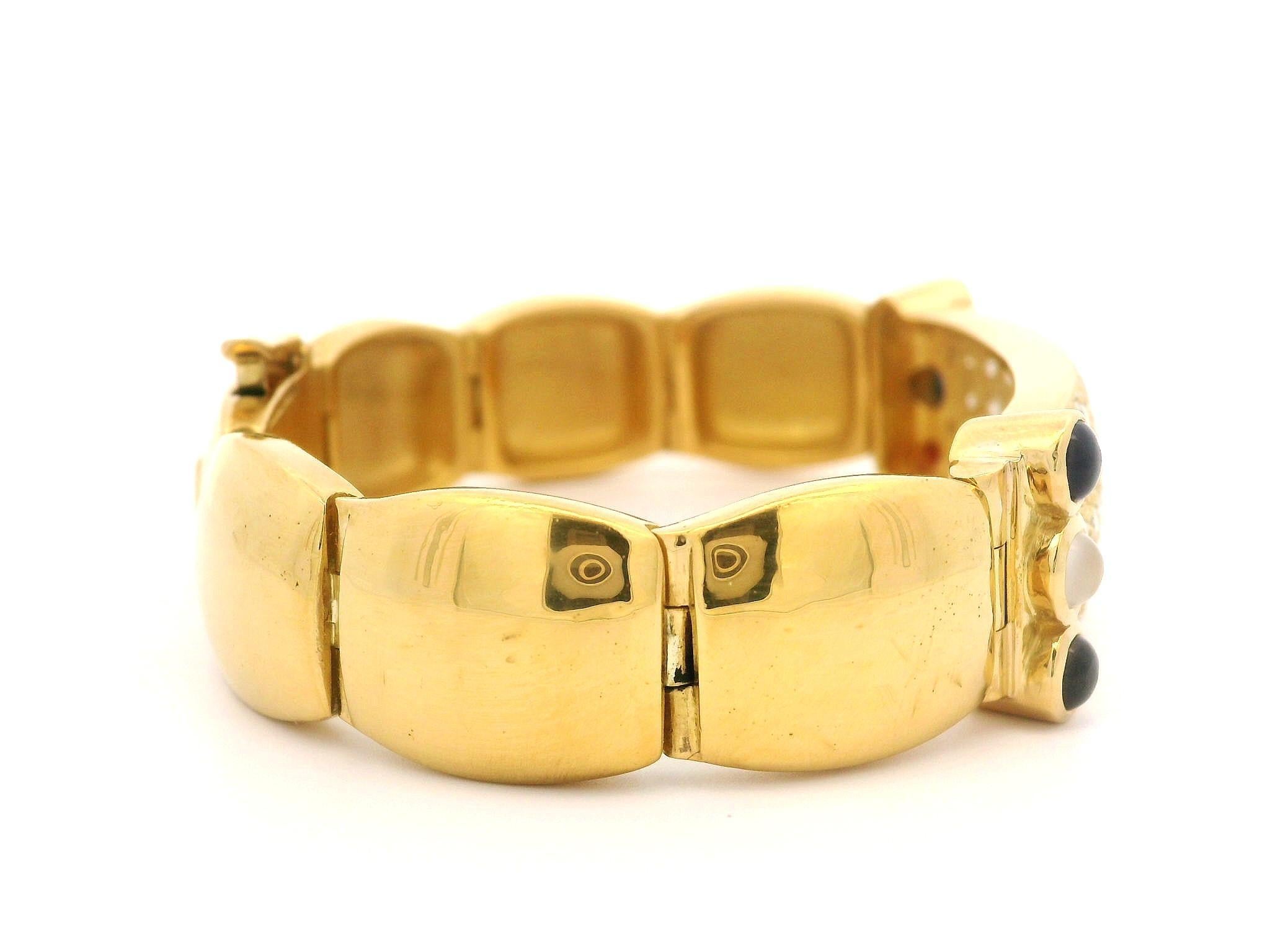 22k Yellow Gold 3.50ctw Fiery Diamond & Cab Gemstone Accents Wide ID Bracelet For Sale 1