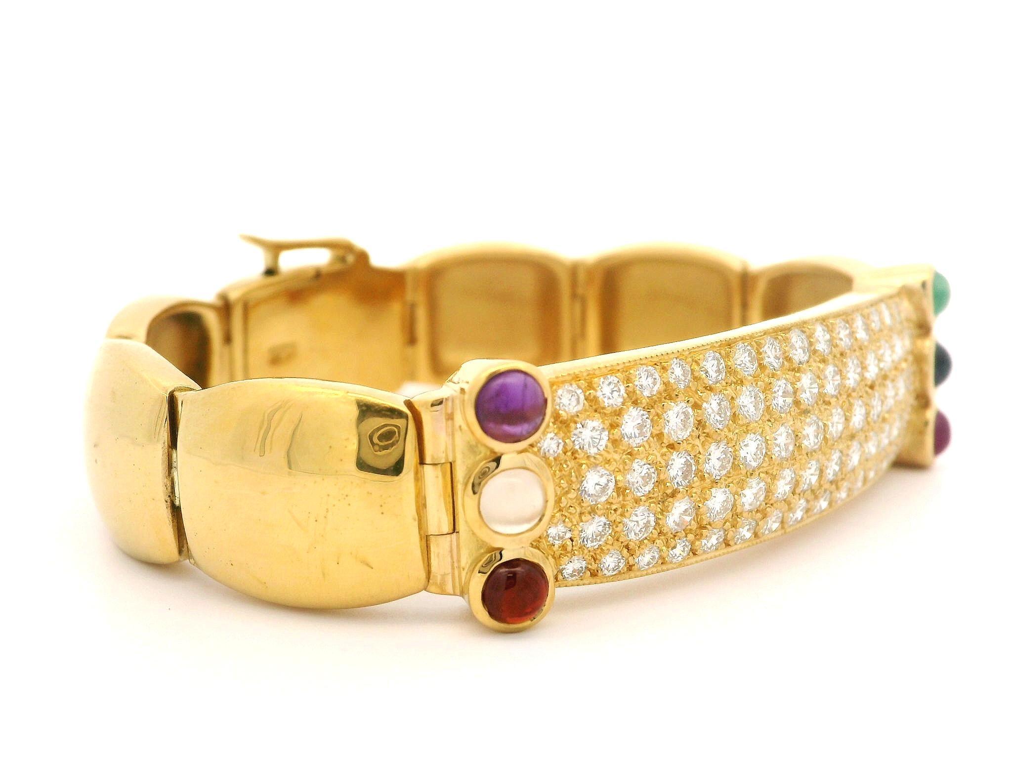 22k Yellow Gold 3.50ctw Fiery Diamond & Cab Gemstone Accents Wide ID Bracelet For Sale 3