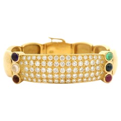 22k Yellow Gold 3.50ctw Fiery Diamond & Cab Gemstone Accents Wide ID Bracelet