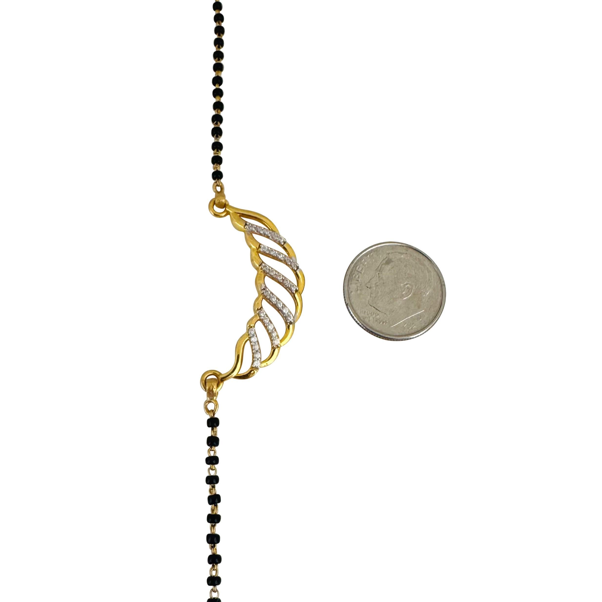 Collar de oro amarillo de 22 quilates con perlas de ónix de fantasía y circonitas de 8,5 g y colgante de circonitas de 19 pulgadas 1