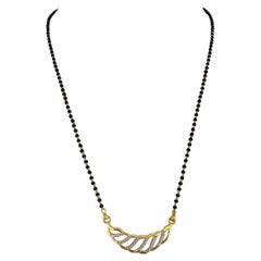 Collar de oro amarillo de 22 quilates con perlas de ónix de fantasía y circonitas de 8,5 g y colgante de circonitas de 19 pulgadas