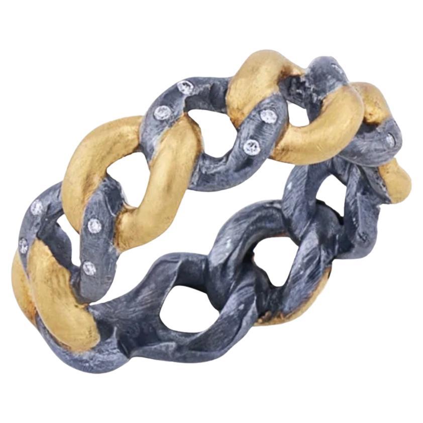 22k yellow gold and oxidized silver "Carla" ring with diamonds by Lika Behar