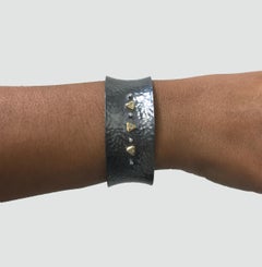 22 Karat Yellow Gold and Oxidized Silver Open Cuff Bracelet with Diamonds