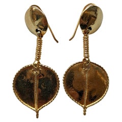 22k Yellow Gold Antique Indian Dangle Leaf Earrings