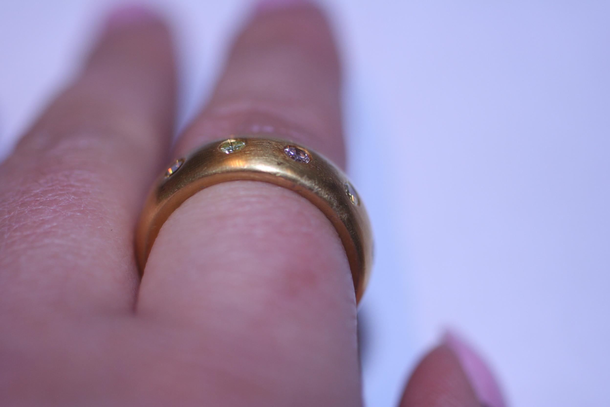 Round Cut 22-Karat Yellow Gold Band with Diamonds For Sale