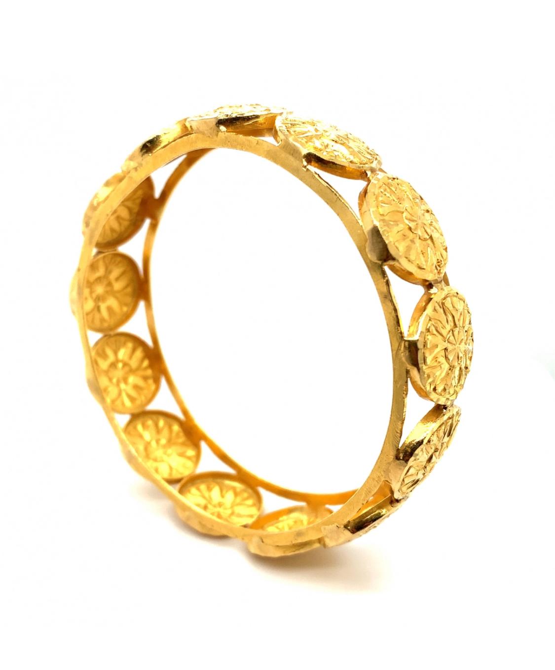 Women's 22k Yellow gold bangle bracelet art deco Asian jewellery For Sale