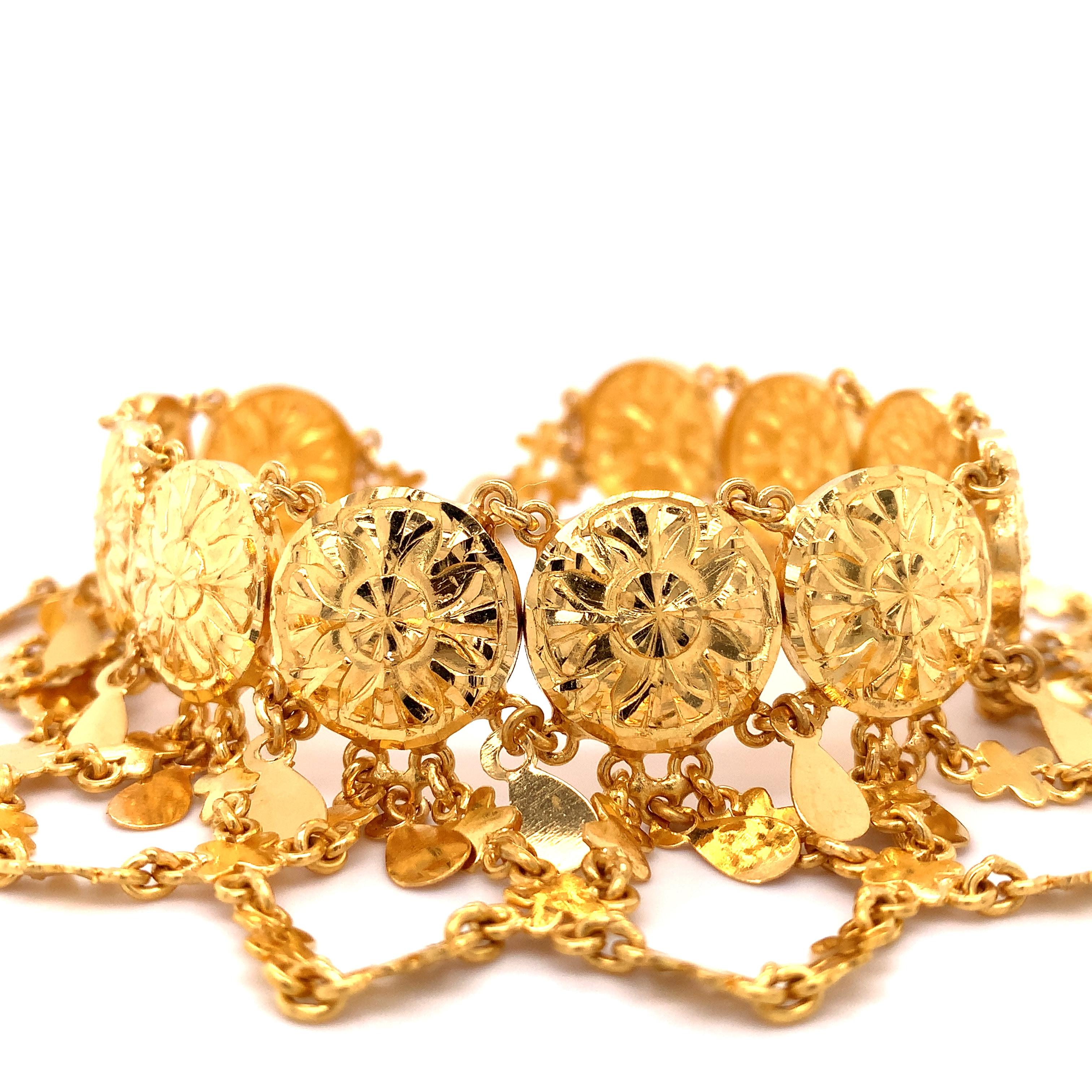 22k Yellow gold bangle bracelet ring earrings and anklet jewellery set For Sale 7