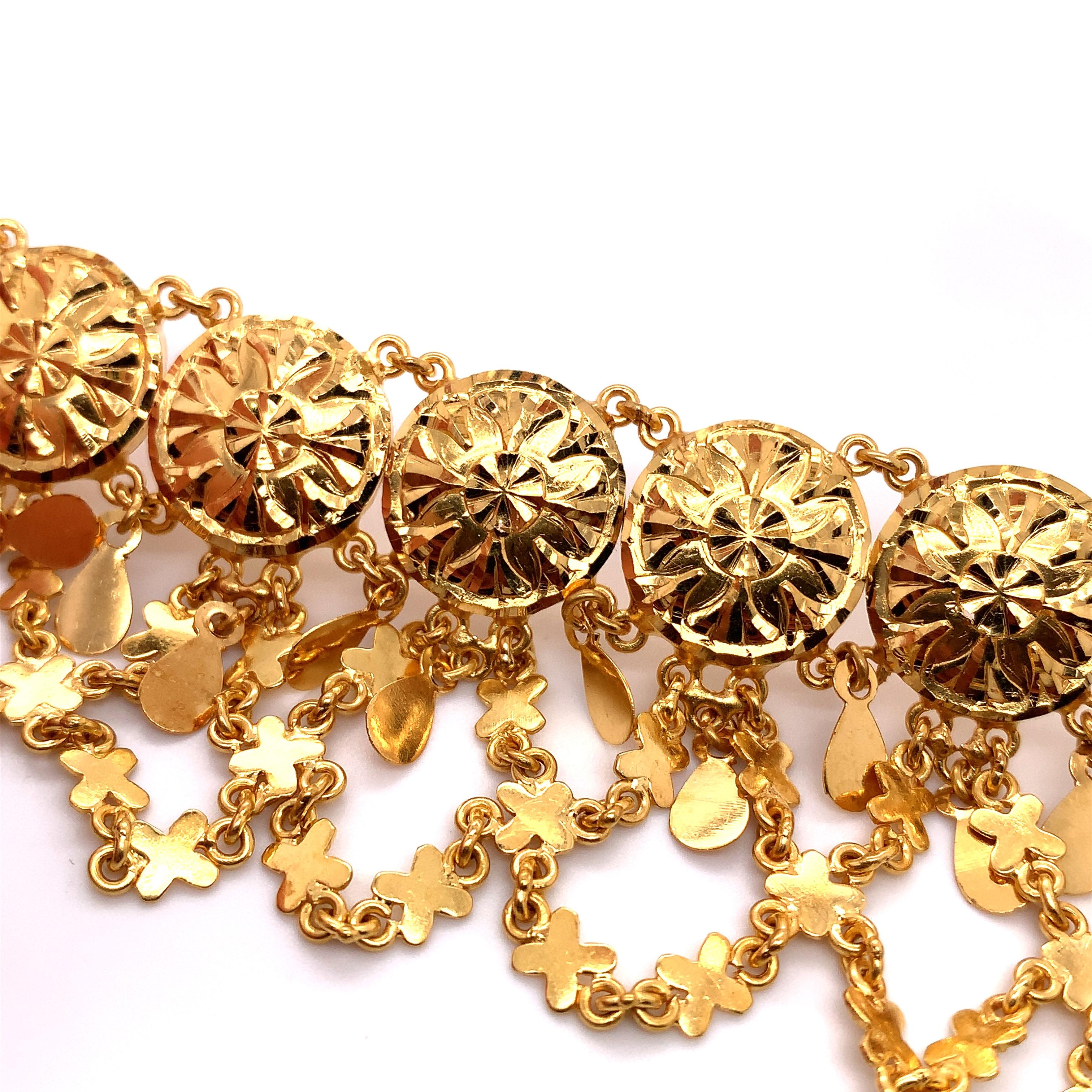 22k Yellow gold bangle bracelet ring earrings and anklet jewellery set For Sale 8